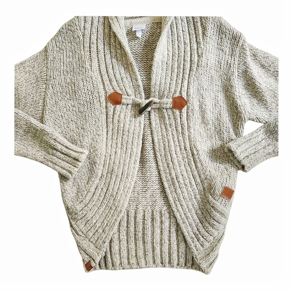 Bench Women M Marled Knit Cardigan Beige Shawl Collar Toggle Closure - Picture 2 of 8